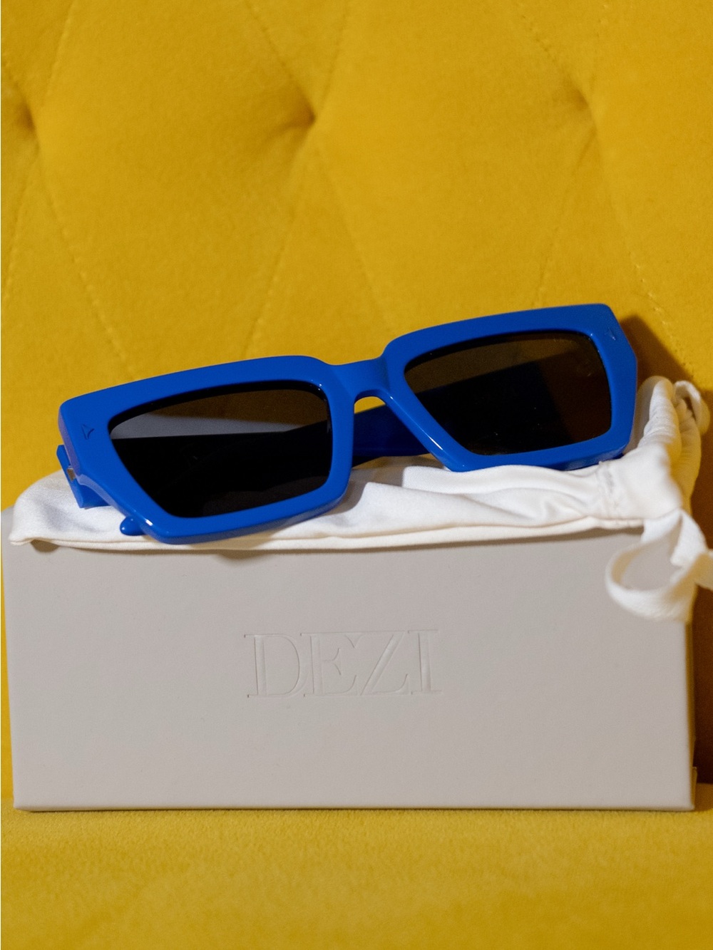 DEZI Cobalt Blue Rectangular Sunglasses with Black Lenses